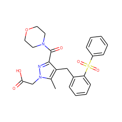 Cc1c(Cc2ccccc2S(=O)(=O)c2ccccc2)c(C(=O)N2CCOCC2)nn1CC(=O)O ZINC000103237928