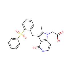 Cc1c(Cc2ccccc2S(=O)(=O)c2ccccc2)c2c(=O)[nH]ccc2n1CC(=O)O ZINC000205439654