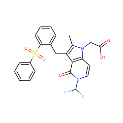 Cc1c(Cc2ccccc2S(=O)(=O)c2ccccc2)c2c(=O)n(C(F)F)ccc2n1CC(=O)O ZINC000205444184