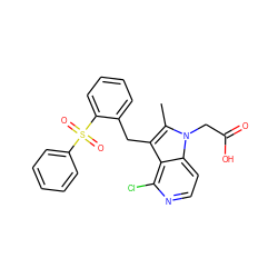 Cc1c(Cc2ccccc2S(=O)(=O)c2ccccc2)c2c(Cl)nccc2n1CC(=O)O ZINC000299822502