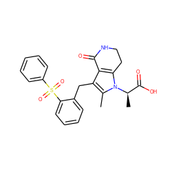 Cc1c(Cc2ccccc2S(=O)(=O)c2ccccc2)c2c(n1[C@H](C)C(=O)O)CCNC2=O ZINC000205459094