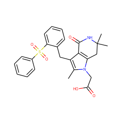 Cc1c(Cc2ccccc2S(=O)(=O)c2ccccc2)c2c(n1CC(=O)O)CC(C)(C)NC2=O ZINC000205440854