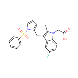 Cc1c(Cc2cccn2S(=O)(=O)c2ccccc2)c2cc(F)ccc2n1CC(=O)O ZINC000036487485