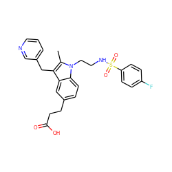 Cc1c(Cc2cccnc2)c2cc(CCC(=O)O)ccc2n1CCNS(=O)(=O)c1ccc(F)cc1 ZINC000013765891