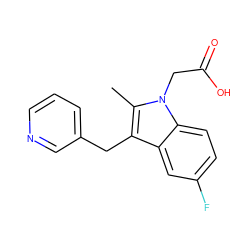 Cc1c(Cc2cccnc2)c2cc(F)ccc2n1CC(=O)O ZINC000096173330