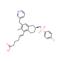 Cc1c(Cc2cccnc2)cc2c(c1/C=C/CCCC(=O)O)CC[C@H](NS(=O)(=O)c1ccc(Cl)cc1)C2 ZINC000028771887