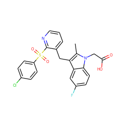 Cc1c(Cc2cccnc2S(=O)(=O)c2ccc(Cl)cc2)c2cc(F)ccc2n1CC(=O)O ZINC000043206326