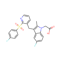 Cc1c(Cc2cccnc2S(=O)(=O)c2ccc(F)cc2)c2cc(F)ccc2n1CC(=O)O ZINC000043206324