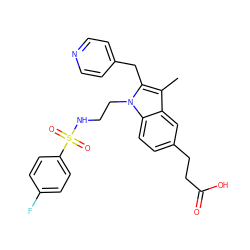 Cc1c(Cc2ccncc2)n(CCNS(=O)(=O)c2ccc(F)cc2)c2ccc(CCC(=O)O)cc12 ZINC000028528704