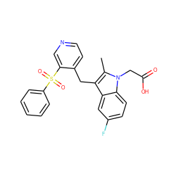 Cc1c(Cc2ccncc2S(=O)(=O)c2ccccc2)c2cc(F)ccc2n1CC(=O)O ZINC000096173328