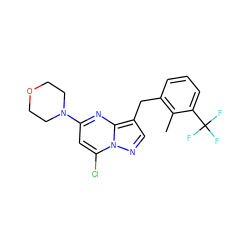 Cc1c(Cc2cnn3c(Cl)cc(N4CCOCC4)nc23)cccc1C(F)(F)F ZINC000095583053