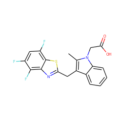 Cc1c(Cc2nc3c(F)c(F)cc(F)c3s2)c2ccccc2n1CC(=O)O ZINC000011536232