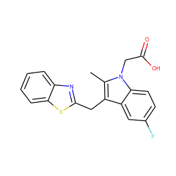 Cc1c(Cc2nc3ccccc3s2)c2cc(F)ccc2n1CC(=O)O ZINC000038345115