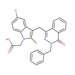 Cc1c(Cc2nn(Cc3ccccc3)c(=O)c3ccccc23)c2cc(Cl)ccc2n1CC(=O)O ZINC000095561478