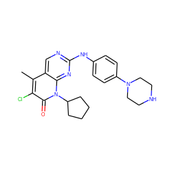 Cc1c(Cl)c(=O)n(C2CCCC2)c2nc(Nc3ccc(N4CCNCC4)cc3)ncc12 ZINC000013641554