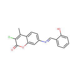 Cc1c(Cl)c(=O)oc2cc(/N=C/c3ccccc3O)ccc12 ZINC000299872074