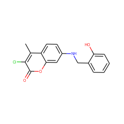 Cc1c(Cl)c(=O)oc2cc(NCc3ccccc3O)ccc12 ZINC000299860776