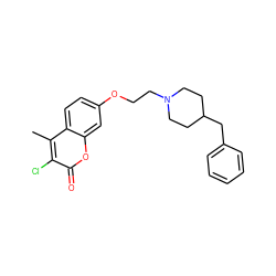 Cc1c(Cl)c(=O)oc2cc(OCCN3CCC(Cc4ccccc4)CC3)ccc12 ZINC001772607616