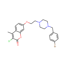 Cc1c(Cl)c(=O)oc2cc(OCCN3CCN(Cc4ccc(Br)cc4)CC3)ccc12 ZINC001772601538