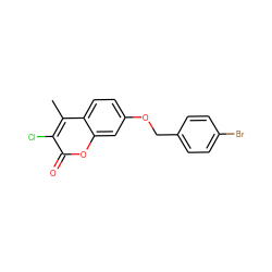 Cc1c(Cl)c(=O)oc2cc(OCc3ccc(Br)cc3)ccc12 ZINC001772646525