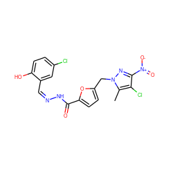 Cc1c(Cl)c([N+](=O)[O-])nn1Cc1ccc(C(=O)N/N=C\c2cc(Cl)ccc2O)o1 ZINC000018172632