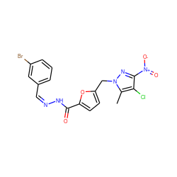 Cc1c(Cl)c([N+](=O)[O-])nn1Cc1ccc(C(=O)N/N=C\c2cccc(Br)c2)o1 ZINC000032573612