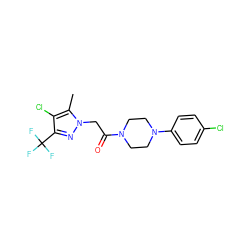 Cc1c(Cl)c(C(F)(F)F)nn1CC(=O)N1CCN(c2ccc(Cl)cc2)CC1 ZINC000095583443