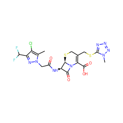 Cc1c(Cl)c(C(F)F)nn1CC(=O)N[C@@H]1C(=O)N2C(C(=O)O)=C(CSc3nnnn3C)CS[C@H]12 ZINC000002732799