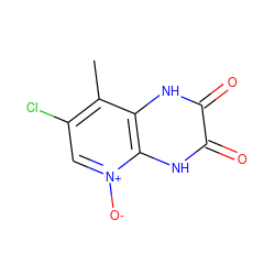 Cc1c(Cl)c[n+]([O-])c2[nH]c(=O)c(=O)[nH]c12 ZINC000101289193