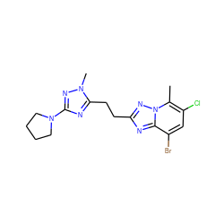 Cc1c(Cl)cc(Br)c2nc(CCc3nc(N4CCCC4)nn3C)nn12 ZINC000210686730