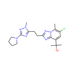 Cc1c(Cl)cc(C(C)(C)O)c2nc(CCc3nc(N4CCCC4)nn3C)nn12 ZINC000210695644