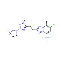 Cc1c(Cl)cc(C(F)(F)F)c2nc(CCc3nc(N4CCC(F)(F)C4)nn3C)nn12 ZINC000210580105