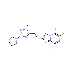 Cc1c(Cl)cc(Cl)c2nc(CCc3nc(N4CCCC4)nn3C)nn12 ZINC000210671388