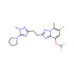 Cc1c(Cl)cc(OC(F)F)c2nc(CCc3nc(N4CCCC4)n(C)n3)nn12 ZINC000210590000