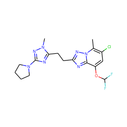 Cc1c(Cl)cc(OC(F)F)c2nc(CCc3nc(N4CCCC4)nn3C)nn12 ZINC000218682800