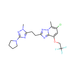 Cc1c(Cl)cc(OCC(F)(F)F)c2nc(CCc3nc(N4CCCC4)nn3C)nn12 ZINC000217493484