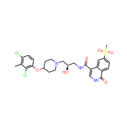 Cc1c(Cl)ccc(OC2CCN(C[C@H](O)CNC(=O)c3c[nH]c(=O)c4ccc(S(C)(=O)=O)cc34)CC2)c1Cl ZINC000095559830