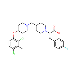 Cc1c(Cl)ccc(OC2CCN(CC3CCN([C@@H](Cc4ccc(F)cc4)C(=O)O)CC3)CC2)c1Cl ZINC000095572037