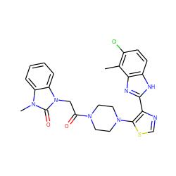 Cc1c(Cl)ccc2[nH]c(-c3ncsc3N3CCN(C(=O)Cn4c(=O)n(C)c5ccccc54)CC3)nc12 ZINC000205461902