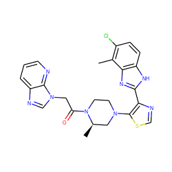 Cc1c(Cl)ccc2[nH]c(-c3ncsc3N3CCN(C(=O)Cn4cnc5cccnc54)[C@H](C)C3)nc12 ZINC000205443915