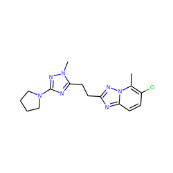 Cc1c(Cl)ccc2nc(CCc3nc(N4CCCC4)nn3C)nn12 ZINC000217369555