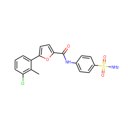 Cc1c(Cl)cccc1-c1ccc(C(=O)Nc2ccc(S(N)(=O)=O)cc2)o1 ZINC000001185321