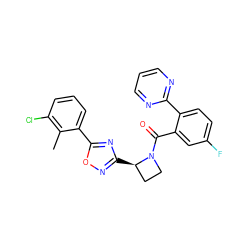 Cc1c(Cl)cccc1-c1nc([C@@H]2CCN2C(=O)c2cc(F)ccc2-c2ncccn2)no1 ZINC001772646601