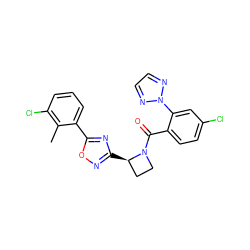 Cc1c(Cl)cccc1-c1nc([C@@H]2CCN2C(=O)c2ccc(Cl)cc2-n2nccn2)no1 ZINC000218180860