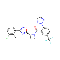 Cc1c(Cl)cccc1-c1noc([C@@H]2CCN2C(=O)c2cc(C(F)(F)F)ccc2-n2nccn2)n1 ZINC001772654264