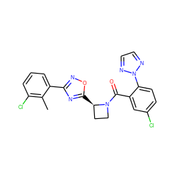 Cc1c(Cl)cccc1-c1noc([C@@H]2CCN2C(=O)c2cc(Cl)ccc2-n2nccn2)n1 ZINC000218063629