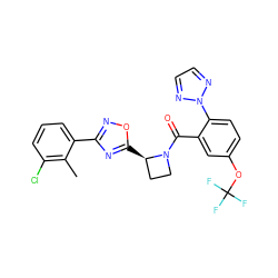 Cc1c(Cl)cccc1-c1noc([C@@H]2CCN2C(=O)c2cc(OC(F)(F)F)ccc2-n2nccn2)n1 ZINC000218133706