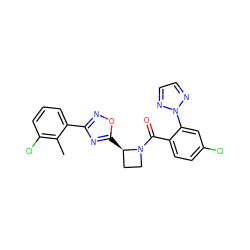 Cc1c(Cl)cccc1-c1noc([C@@H]2CCN2C(=O)c2ccc(Cl)cc2-n2nccn2)n1 ZINC000218111310