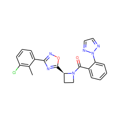 Cc1c(Cl)cccc1-c1noc([C@@H]2CCN2C(=O)c2ccccc2-n2nccn2)n1 ZINC001772578092