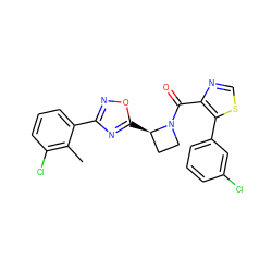 Cc1c(Cl)cccc1-c1noc([C@@H]2CCN2C(=O)c2ncsc2-c2cccc(Cl)c2)n1 ZINC000218047382